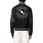 AMIRI Appliquéd Embroidered Wool-Blend Twill and Leather Varsity Jacket