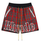 RHUDE Logo-Embroidered Checked Cotton-Flannel Drawstring Shorts