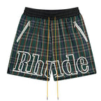 RHUDE Logo-Embroidered Checked Cotton-Flannel Drawstring Shorts