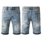 Purple Brand Crystal Diamond Denim Shorts #5098