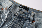 Purple Brand Crystal Diamond Denim Shorts #5097