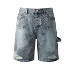 Purple Brand Crystal Diamond Denim Shorts #5097
