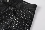 Purple Brand Crystal Diamond Denim Shorts #5103