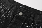 Purple Brand Crystal Diamond Denim Shorts #5103