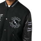 AMIRI Appliquéd Embroidered Wool-Blend Twill and Leather Varsity Jacket